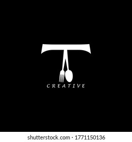 Combination fork and spoon flat T letter logo design. Vector EPS10