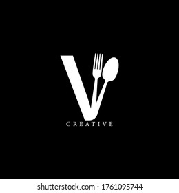 Combination fork and spoon flat V letter logo design. Vector EPS10