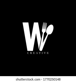 Combination fork and spoon flat W letter logo design. Vector EPS10