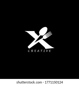 Combination fork and spoon flat X letter logo design. Vector EPS10