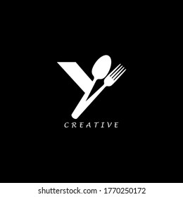 Combination fork and spoon flat Y letter logo design. Vector EPS10