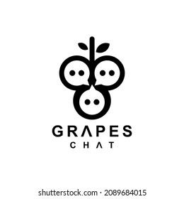 Kombination Obsttrauben und Chat-Nachricht mit minimalistischem Flachstil auf weißem Hintergrund, Vorlage, Vektorlogo-Design editierbar