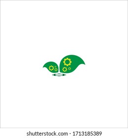 Combination of gear and green leaf logo icon illustation