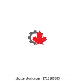 Combination of gear and maple leaf logo icon illustation