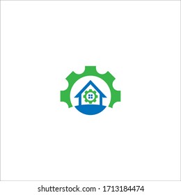 Combination of gear and property logo icon illustation