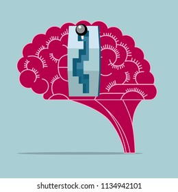  A combination of gearbox and brain.The background is blue.
