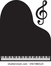 Combination of grand piano, keyboard and treble clef seen from above
