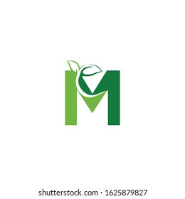 Combination of green leaf and initial letters M logo design vectors
