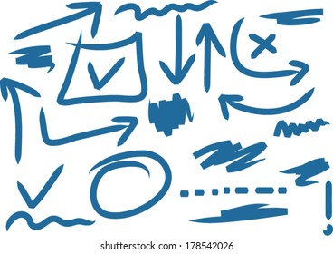 combination of hand drawn highlighter educational symbols - color can be changed by one click