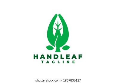 Kombination aus einer Hand und einem Blatt. Vorlage für das ökologische Logo.
