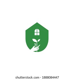 Combination of Hand picking leaves with home symbol vector illustration Logo icon sign symbol design template. Isolated object on white background