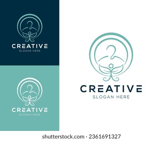 Combinación de colgante y hojas abstractas diseño del logo ilustración vectorial