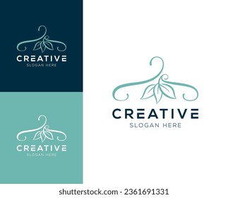 Combinación de colgante y hojas abstractas diseño del logo ilustración vectorial
