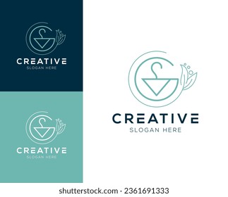 Combinación de colgante y hojas abstractas diseño del logo ilustración vectorial