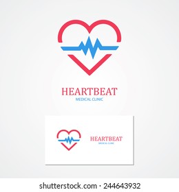 Combination of a heart and pulse with business card template 