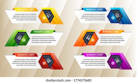 The combination of Hexagon and diagonal shape infographic template six process or step for business presentation.