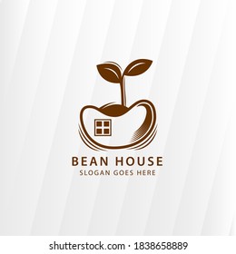 combination of home, bean and seed of tree as plant house logo design template use flat brown color.