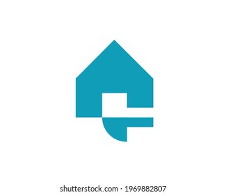 A combination of a house and hammer, cleverly designed negative space logo.