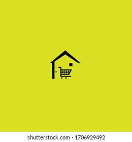 a combination of a house and a shopping basket, forming a house selling logo.