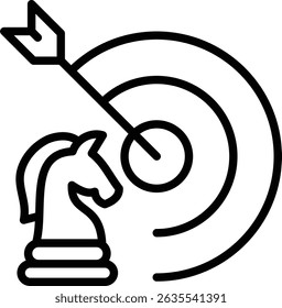 The combination icon of the chess horse piece with the target and the right strategy arrow will lead to accurate and successful goal achievement.