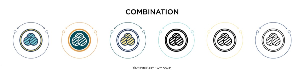 Kombinationssymbol in gefüllter, dünner Linie, Umriss- und Strichform. Vektorgrafik von zwei farbigen und schwarzen Kombinationen von Vektorsymbol-Designs kann für mobile, iPhone-, web-basierte