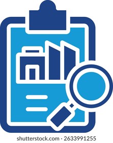 The combination icon of a graphic document and a magnifying glass strongly points to the concept of auditing in the process of verifying and validating financial reports or records.