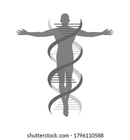 the combination icon of helix DNA strands and human logo vector isolated on white background