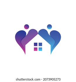Combination Icon Love ,people and home with color gradient ,vector logo design as you editable
