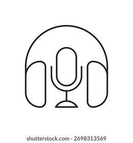 Combination icon of a microphone and over-ear headphones for podcasting or streaming.