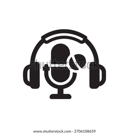 Combination icon of a microphone and over-ear headphones in a bold solid style.
