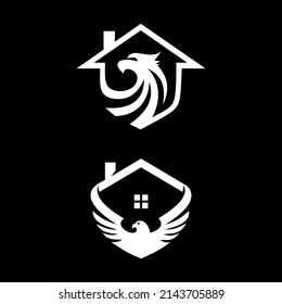 combination of illustration logo between falcon and house