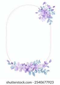 Combination illustration of purple bouquet and oval border