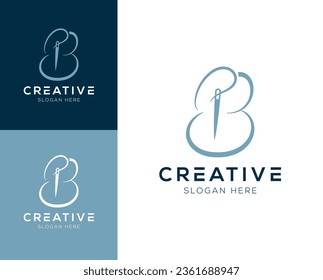 Combination of initial letter B with needle and thread logo design vector illustration