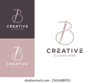 Combination of initial letter B with needle and thread logo design vector illustration