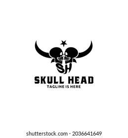 Combination Initial Letter SH for Skull Head with Horns Vector Illustration