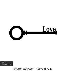 A combination of key silhouettes and Love writing. Vector illustration.