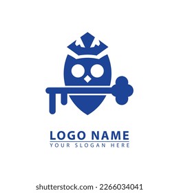 combination king owl and secret key vector logo icon. Abstract vector graphics simple elegant flat illustration style.