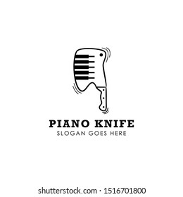 combination knife with piano logo design template. black and white color. 