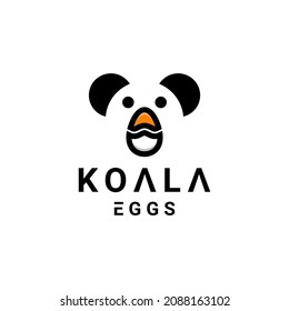 Combination koala and eggs with flat minimalist style in white background , template vector logo design editable