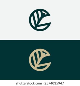 Combination of leaf and initial letters C logo design vectors
