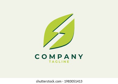 a combination of leaves and lightning. natural energy logo.