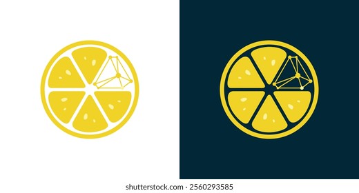 Combination lemon and technology logo, lemon and science logo. Fresh lemon fruits, Lemon icon vector illustration.