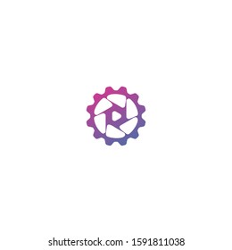 Combination of lens and gear logo design vector