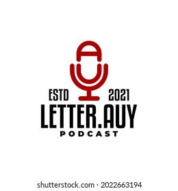 combination of a letter a, letter u and letter y forming a microphone, good for podcast logo