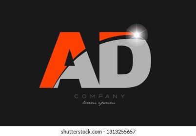 combination letter ad a d in grey orange color alphabet logo icon design suitable for a company or business