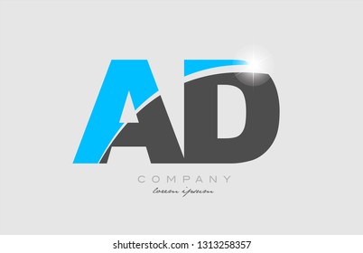 combination letter ad a d in grey blue color alphabet logo icon design suitable for a company or business