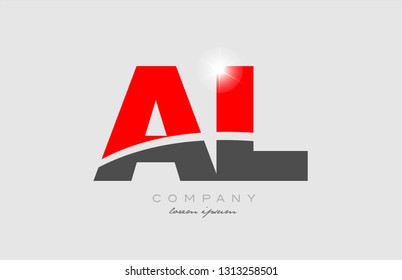 combination letter al a l in grey red color alphabet logo icon design suitable for a company or business