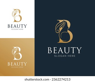 Combination letter B with woman beauty elements logo design vector illustration