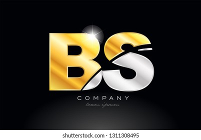 combination letter bs b s alphabet logo icon design with gold silver grey metal on black background suitable for a company or business