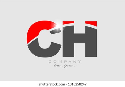 combination letter ch c h in grey red color alphabet logo icon design suitable for a company or business